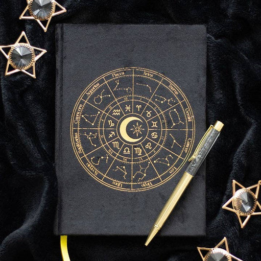 Grand Carnet de Notes Astrology avec stylo en obsidienne noire