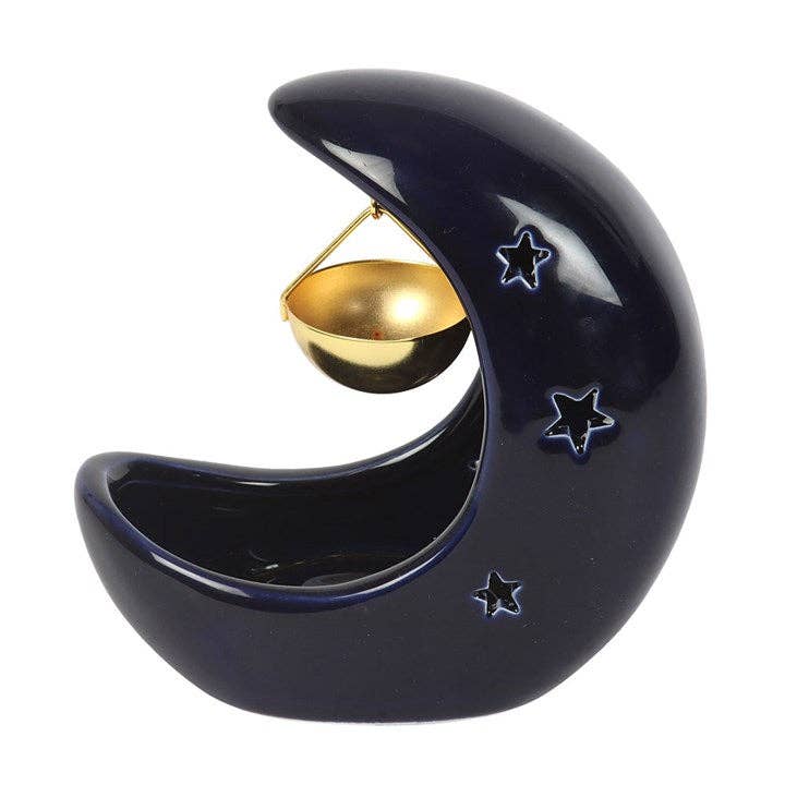 Brûleur d'huile parfumée suspendu en forme de croissant de lune bleu