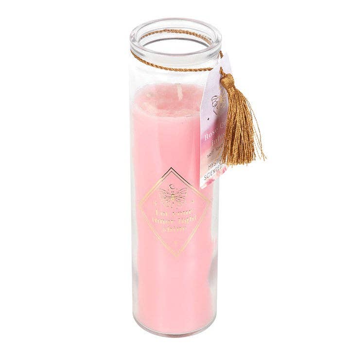 Bougie Rose Mystique avec Cristaux de Quartz Rose