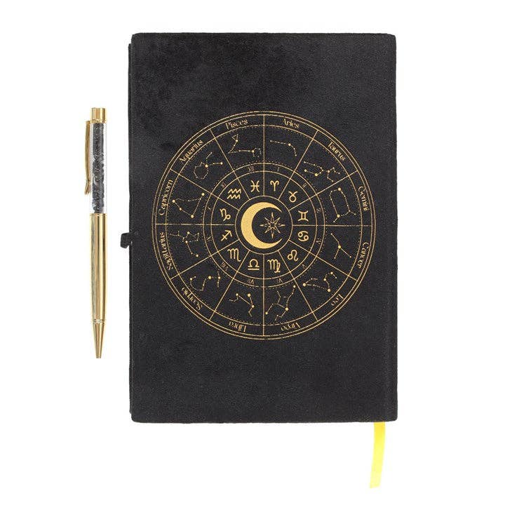 Grand Carnet de Notes Astrology avec stylo en obsidienne noire